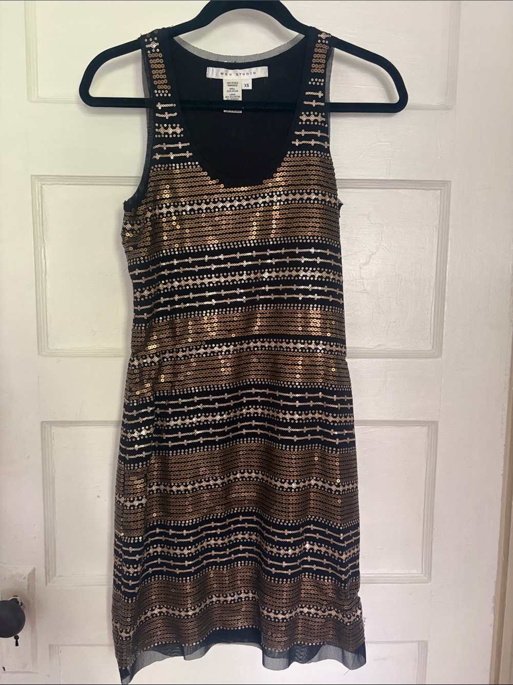 Max Studio Black and Gold Sequin Midi Tank Dress